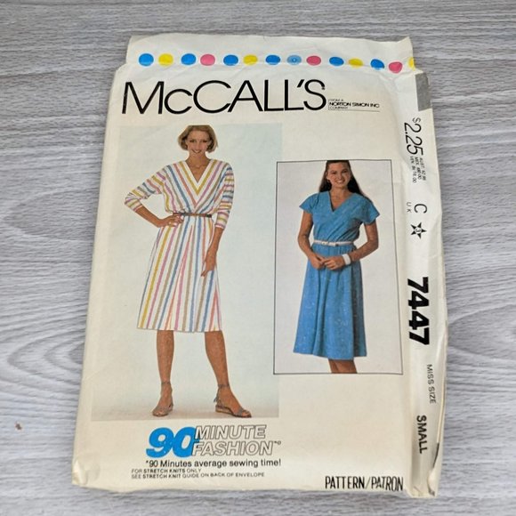 Vintage 1981 McCall's Misses' Dress Pattern 7447 Size Small - Picture 1 of 6